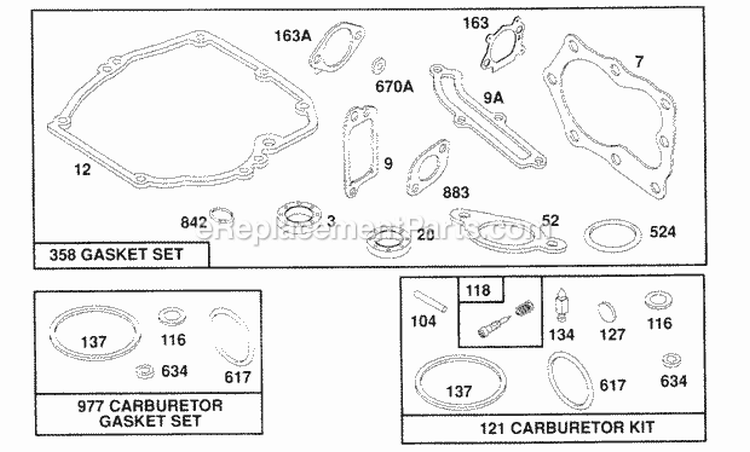 Gasket Sets Diagram and Parts List for 124702-0220-01  Briggs and Stratton Engine